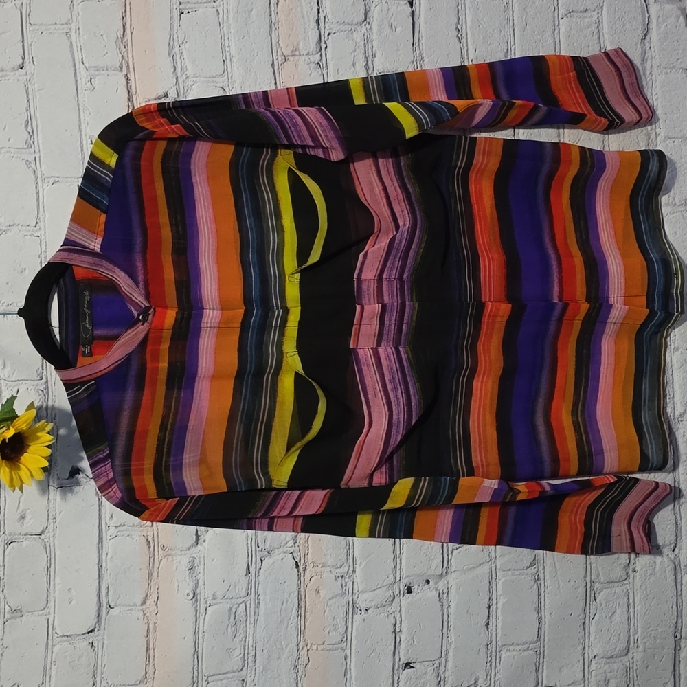 Patterson J Kincaid Sheer Long Sleeve Blouse Striped Muliticolor Women Sz XS